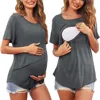 Women Maternity Breastfeeding Tee Nursing Tops Solid Color Short Sleeve T-shirt Plus Size S-2XL Maternity Clothing Tees 5