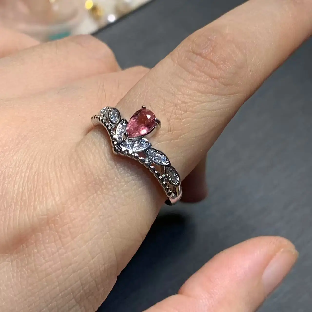 New Arrival Natural Pink Spinel Rings Female  Jewelry For Women Gift Copper Cute Stone Flower