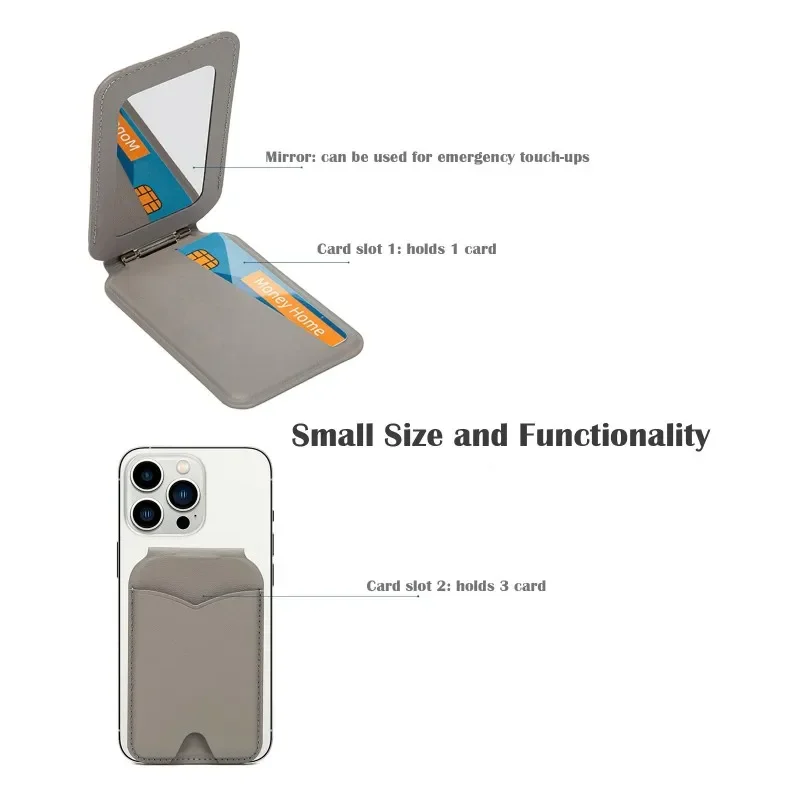 Magnetic Wallet Stand with Mirror and Adjustable Kickstand - PU Leather Card Holder & Phone Holder