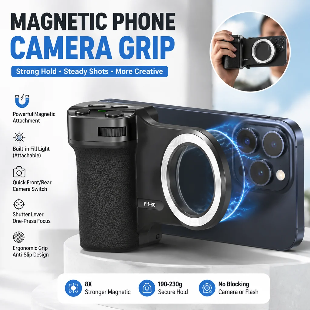 Magsafe Magnetic Photography Grip with Strong Adherence and One-Click Zoom Feature
