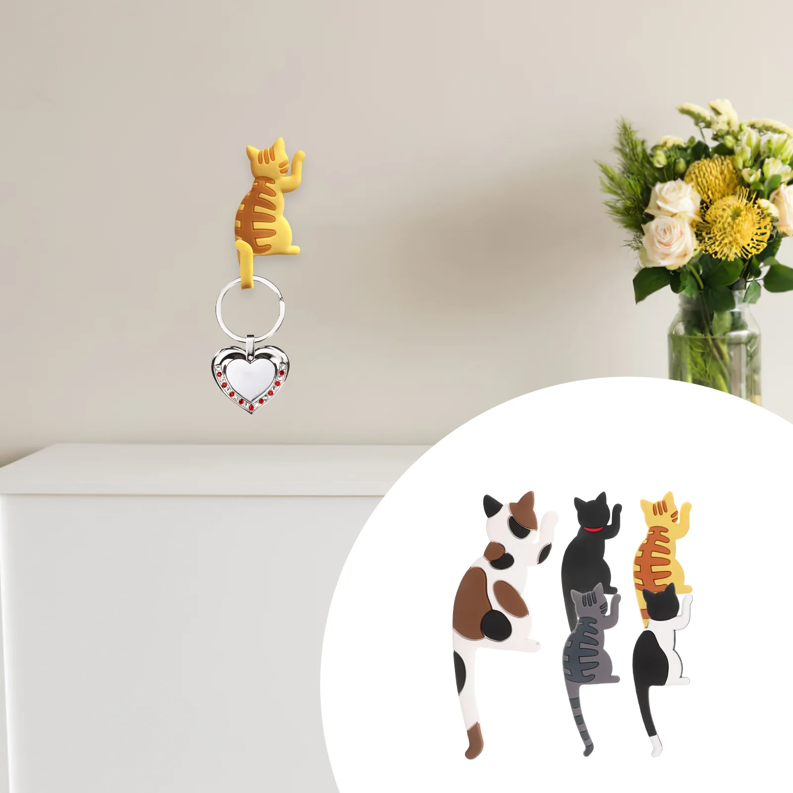 

5 Pcs Hook up Cat Magnetic Heavy Duty Clothes Hanger Keychain for Keys Refrigerator Hooks