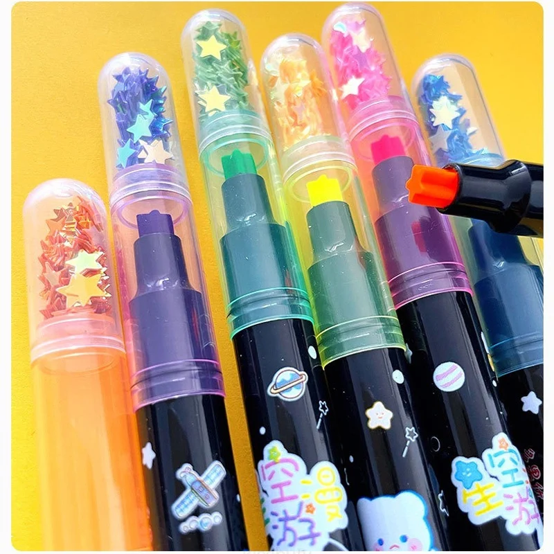 6 Colors/set Kawaii Star Highlighter Pen Candy Color Cute Stamper Pen Hand account Student gifts School Stationery Supplies