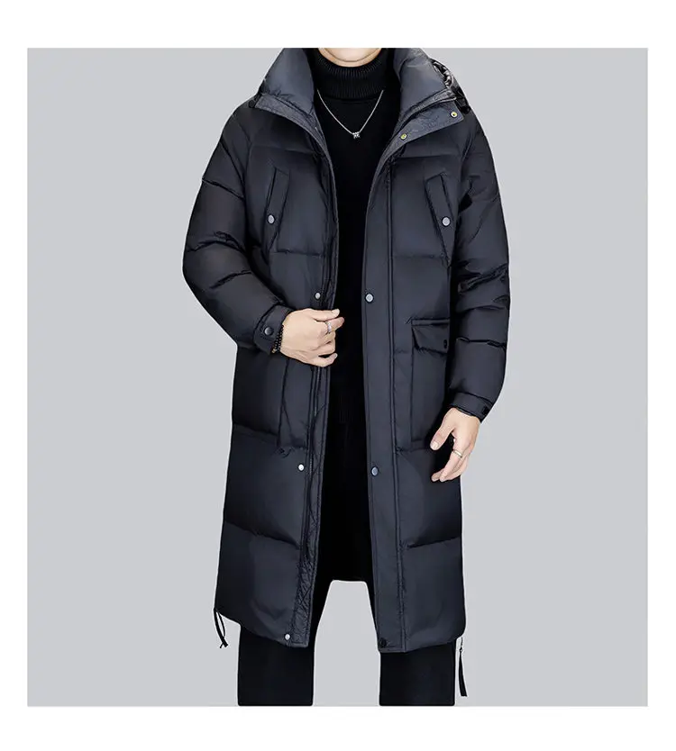 Lässige warme lange Entendaunenjacken mit Kapuze für Herren, 2025, Winter-Outwear, schwarze Farbe, lose Puffermäntel, verdickte Top-Parkas-Kleidung – Detail 11