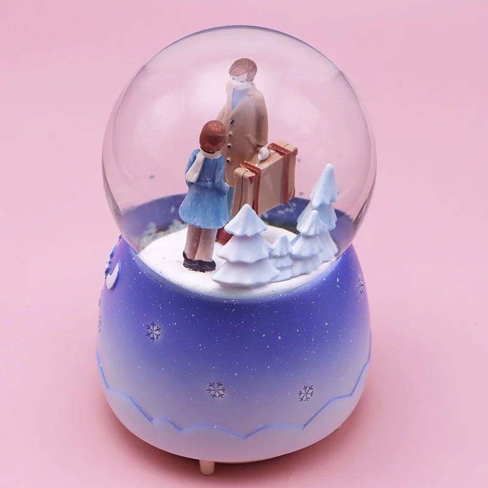 Romantic Couple With Lights Crystal Ball Music Box Creative Crafts Gifts  For Valentine's 8CM The New Year Couple Gift Home Decor 