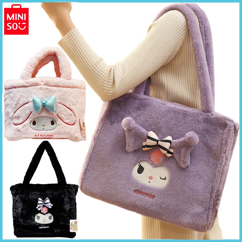 

Miniso Sanrio Small Satchel Girls Kuromi Cute Plush Bag Melody Kawaii Large Capacity Handbag 2024 New Casual Shoulder Bag Gifts
