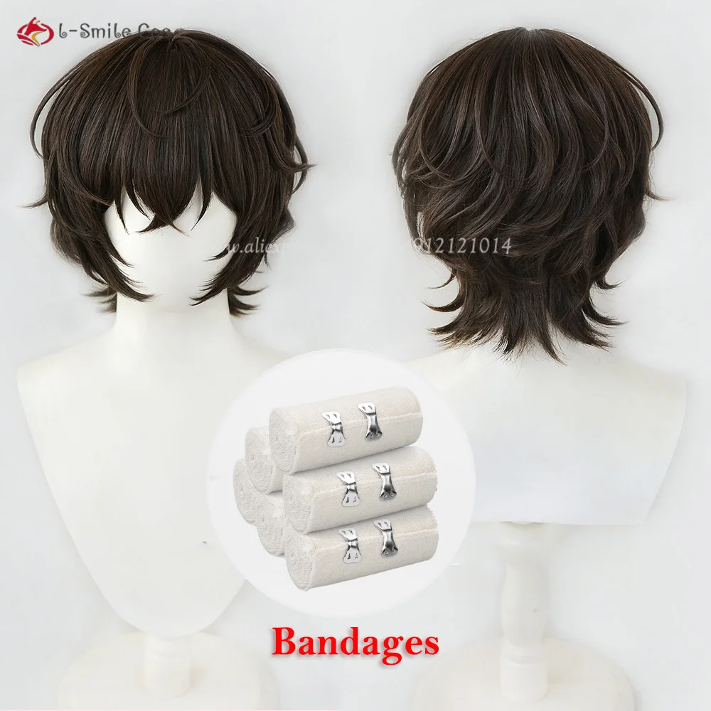 Dazai Osamu Anime Perücke Dunkelbraun Wellig Cosplay Hitzeresistent Unisex 2