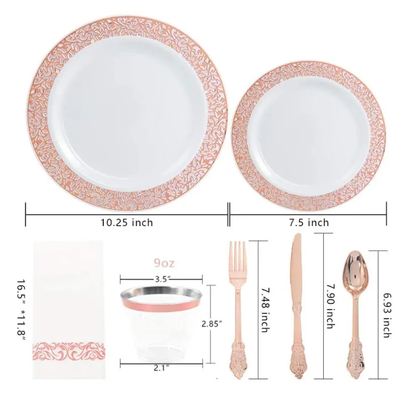 Rose Gold Party Disposable Tableware Set Plastic Plate Cups Paper Birthday Wedding Bachelorette Party Decoration Baby Shower New