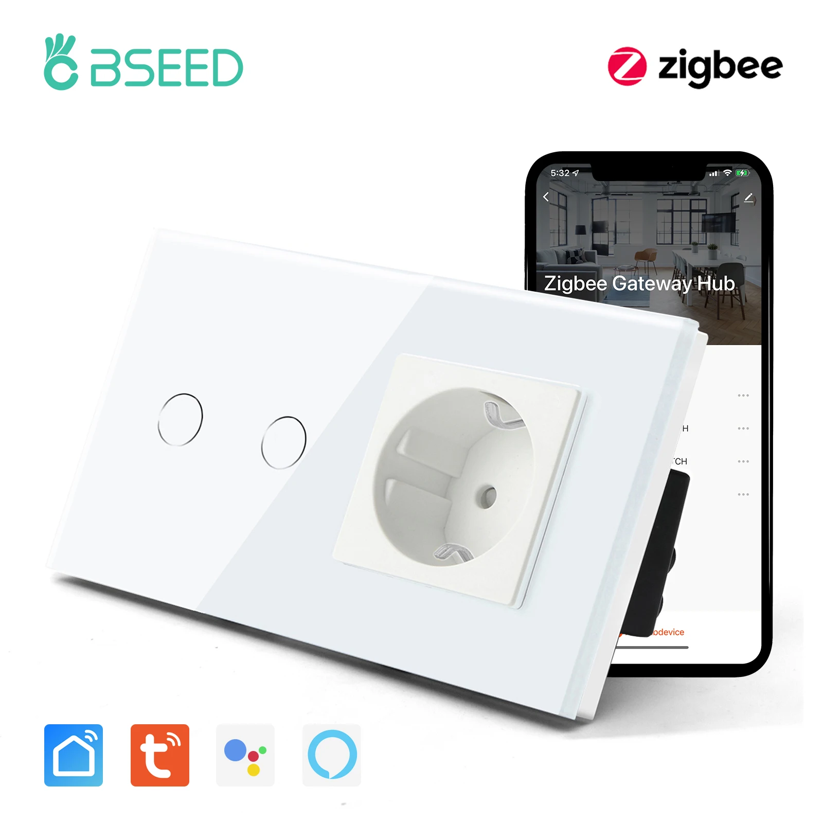 Bseed Zigbee 1/2/3 Light Switch 1/2/3 Way With EU Socket With USB and –  Bseedswitch