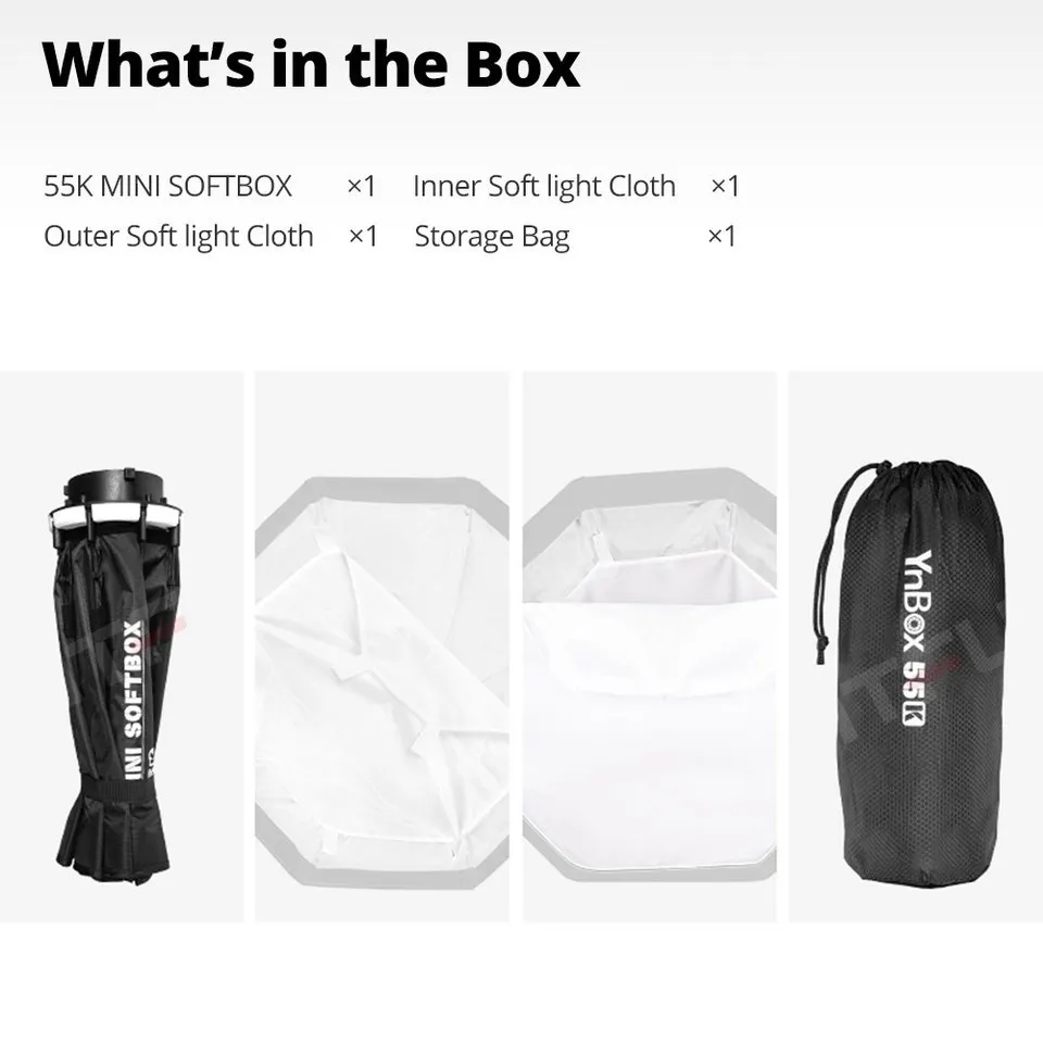 YONGNUO 55cm Bowens 마운트 소프트박스 YNBox 55K 미니 소프트박스 스튜디오 플래시 LED 조명 휴대용 경량 빠른 설치