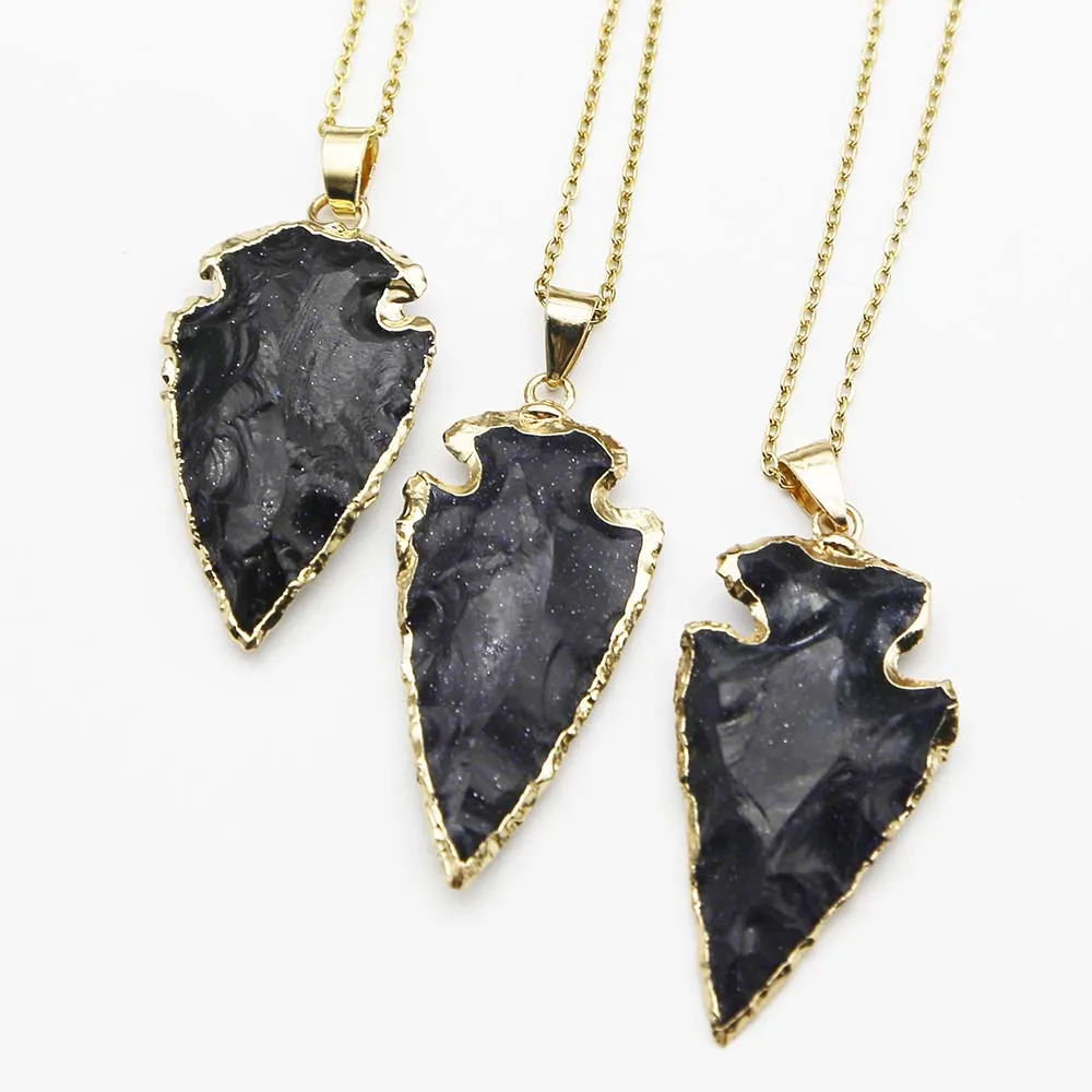 Natural Stone Arrow Gold Sweater Pendant Stainless Steel Chain Necklace Fashion Charm DIY Jewelry Accessories Holiday Gifts 4PCS