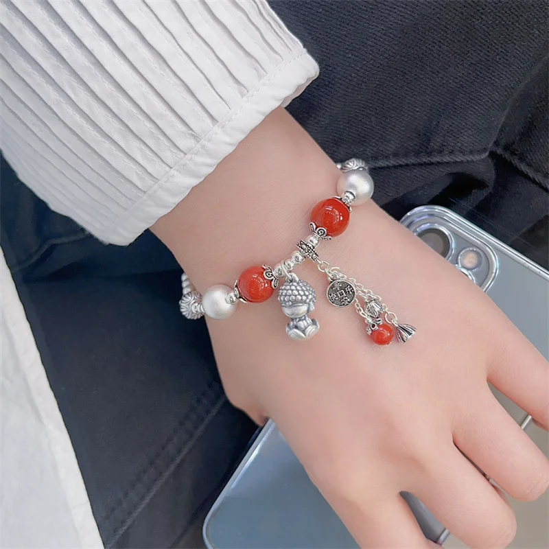 

Sterling Silver Bracelet S925 For Woman Female Girl Agate Original Manual Lovers Retro Style Popular Fashion Jewelry