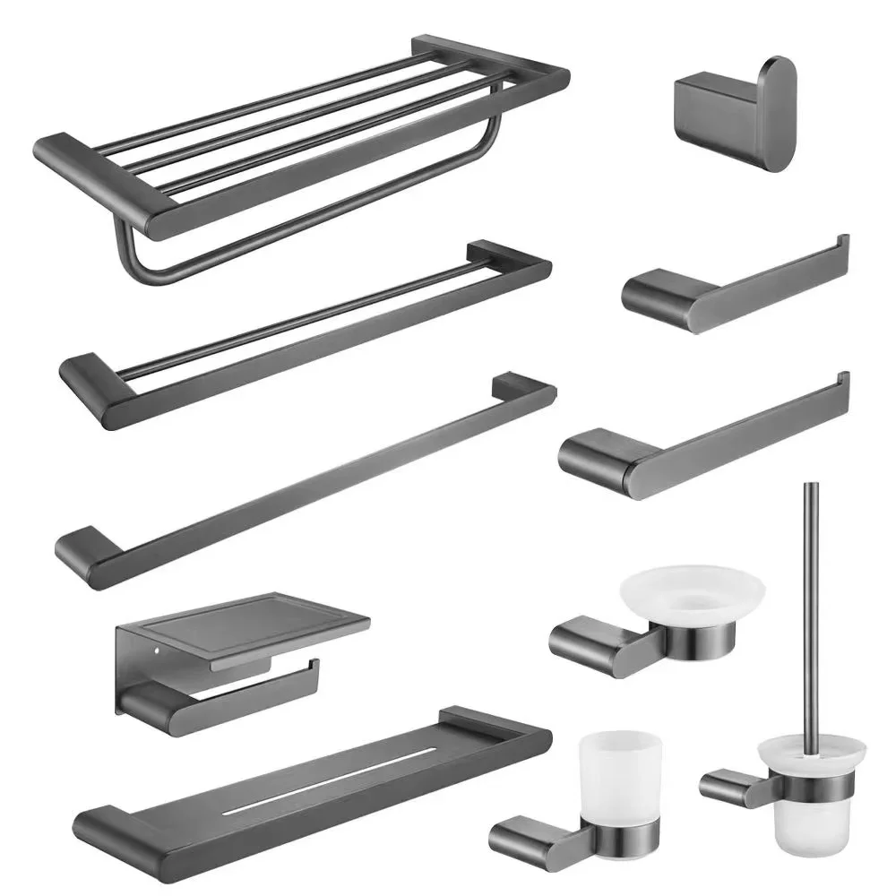 Gunmetal Grey Bathroom Hardware Towel Bar Hanger Paper Holder For Phone Toilet Brush Holder Hook Soap Dish Bathroom Accessories bathroom hardware set,bathroom hardware accessories
