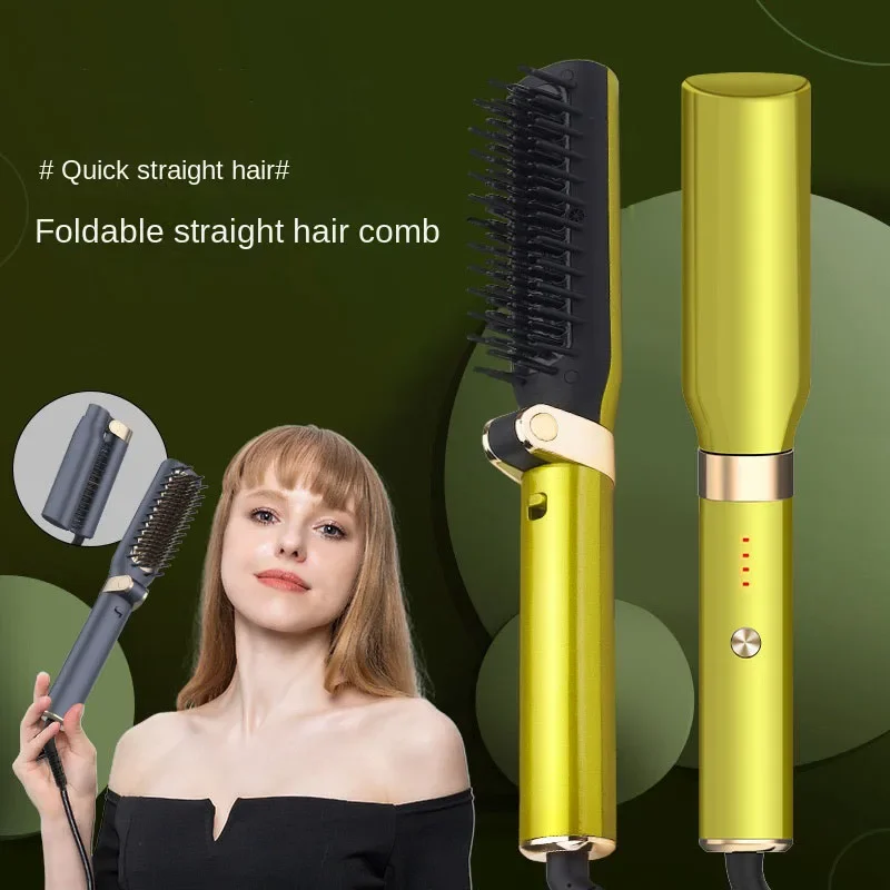 ​Adjustable Temperature Straightening Comb-Foldable Hair Styling Tool for Home and Travel, Suitable for Straight and Curly