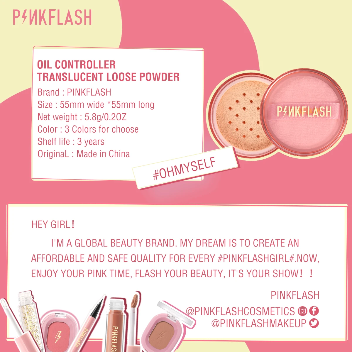 PINKFLASH 3 Colors Matte Loose Powder Waterproof Oil-control Matte Full Coverage Face Makeup Setting Finish Powder Cosmetics