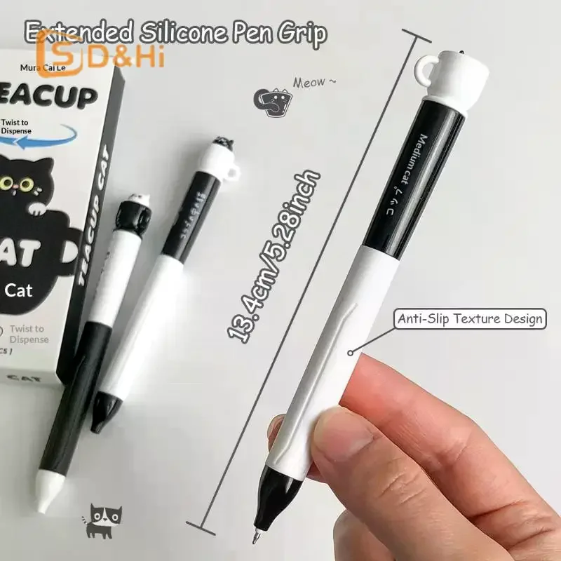 1/4개입 랜덤 귀여운 티컵 고양이 젤 펜 0.5mm 재미있는 동물 퀵 드라이 펜 창의적인 회전 고양이 포켓 펜 학교 및 사무실용