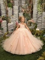 FATAPAESE 3D Floral Embroidery Child Bridesmaid Flower Girl Dress for Wedding Fluffy Ball Gown Kid Princess Evening Prom Party 2