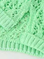 Women Fashion Pointelle Knit Loose Sweater Polo Collar Short Sleeve Female Pullovers Chic Tops - Image 6