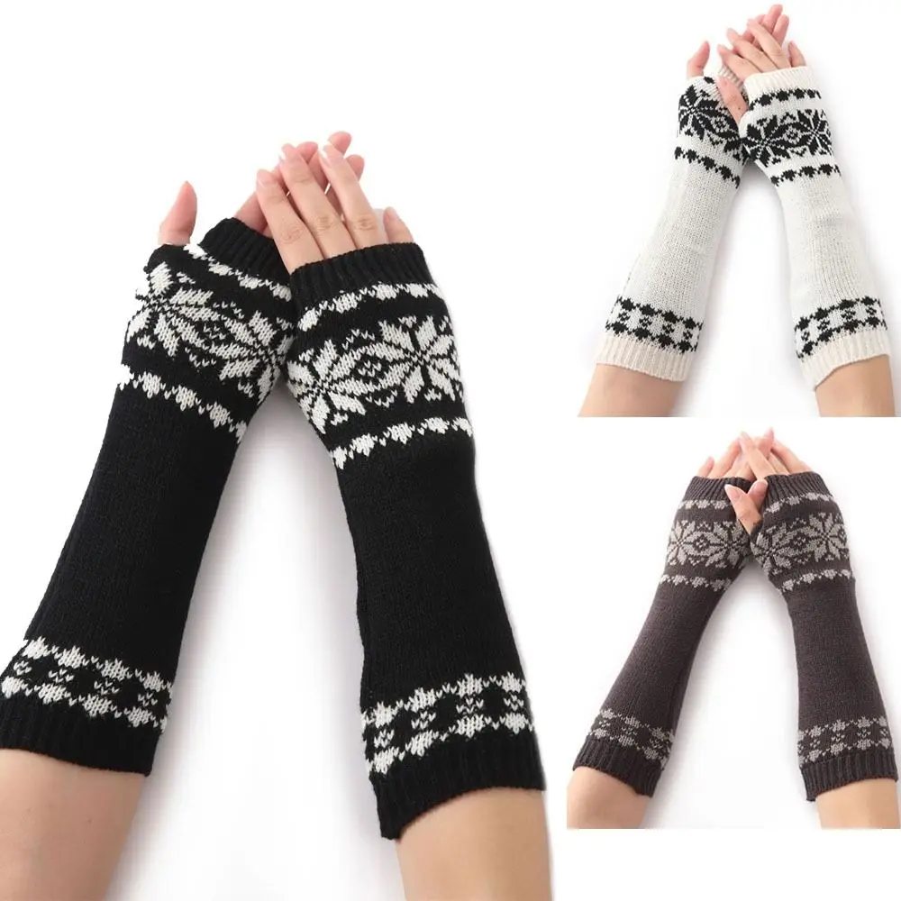 

Half Finger Long Arm Gloves Goth Arm Warmers Knitted Warm Wrist Sleeves Long Sleeves Snowflake Elbow Mittens Autumn/Winter