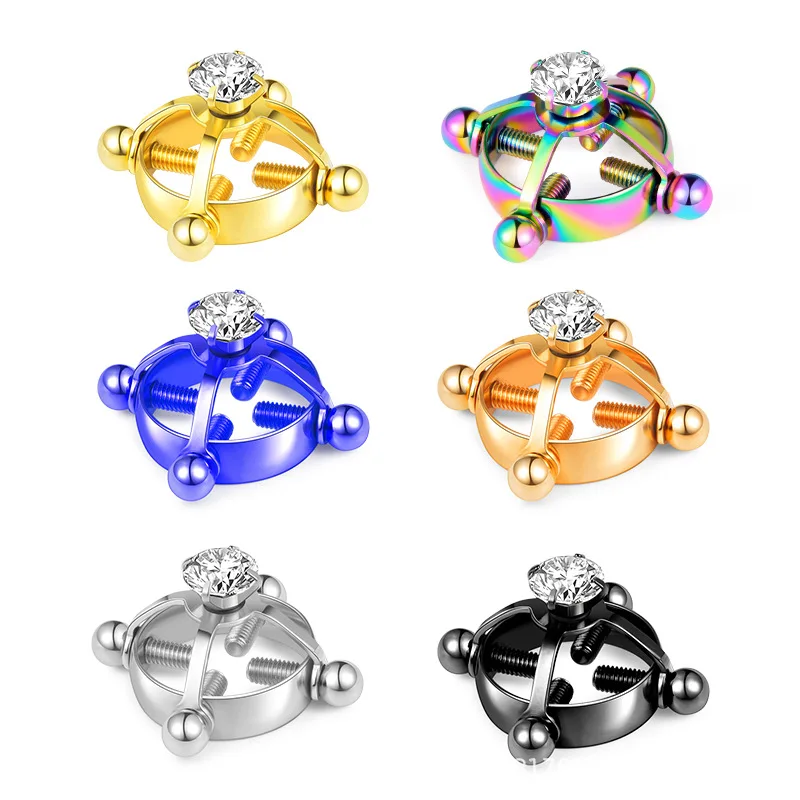 

12pcs/Lot Clear CZ Non Piercing Stainless Steel Screw Nipple Clamps Sexy Nipple Shield Ring Fake Body Jewelry