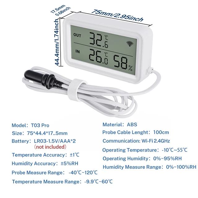 Tuya Wi-Fi Temperature Humidity Meter Digital LCD Convenient Work withTuya Smart Life Google Assistant,With External probe 6