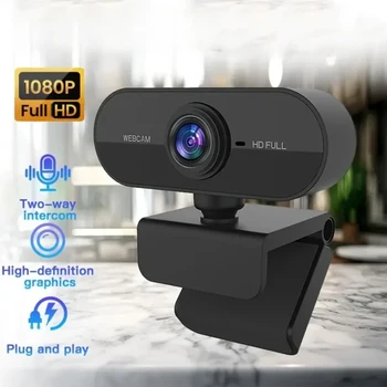 Webcam 1080P per PC, telecamera USB girevole senza driver con microfono per computer desktop, per videochiamate e conferenze