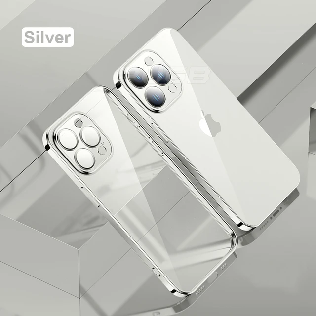 Luxury With Camera Lens Protector Transparent Plating Case For iPhone 13 12 11 Pro MAX Mini Soft Silicone Clear Shockproof Cover Silver