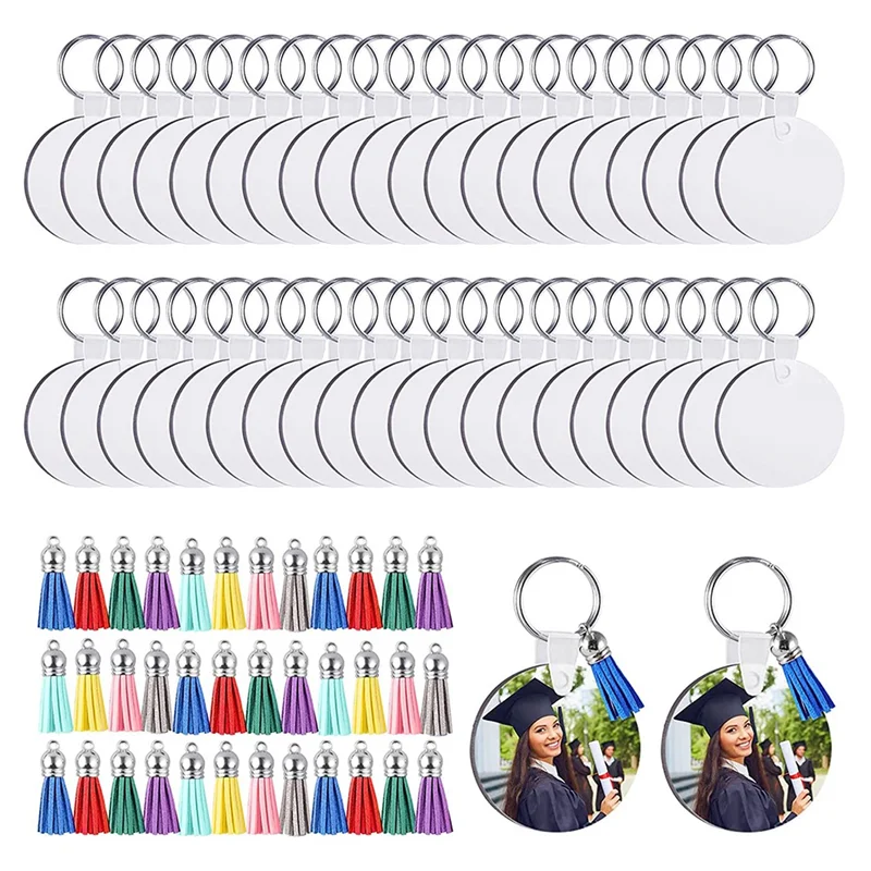 MDF Sublimation Blanks Keychain 100Pcs Bulk Sublimation Keychain Blanks with Key Ring Double-Sided for DIY Craft Making
