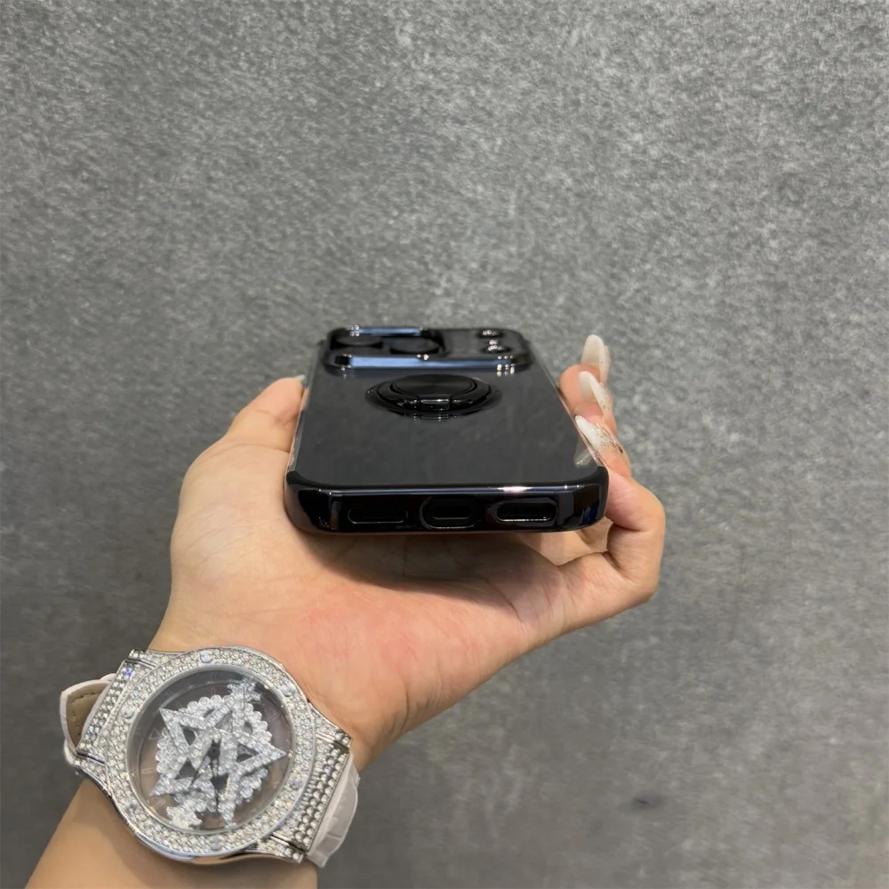 Luxury Magnetic Ring Holder with Plating Finish - Transparent Shockproof Case