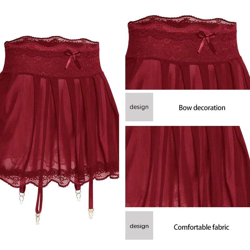 Women's Lace Mini Skirt Bow Decoration Chiffon Micro Skirt Edge Sleeping