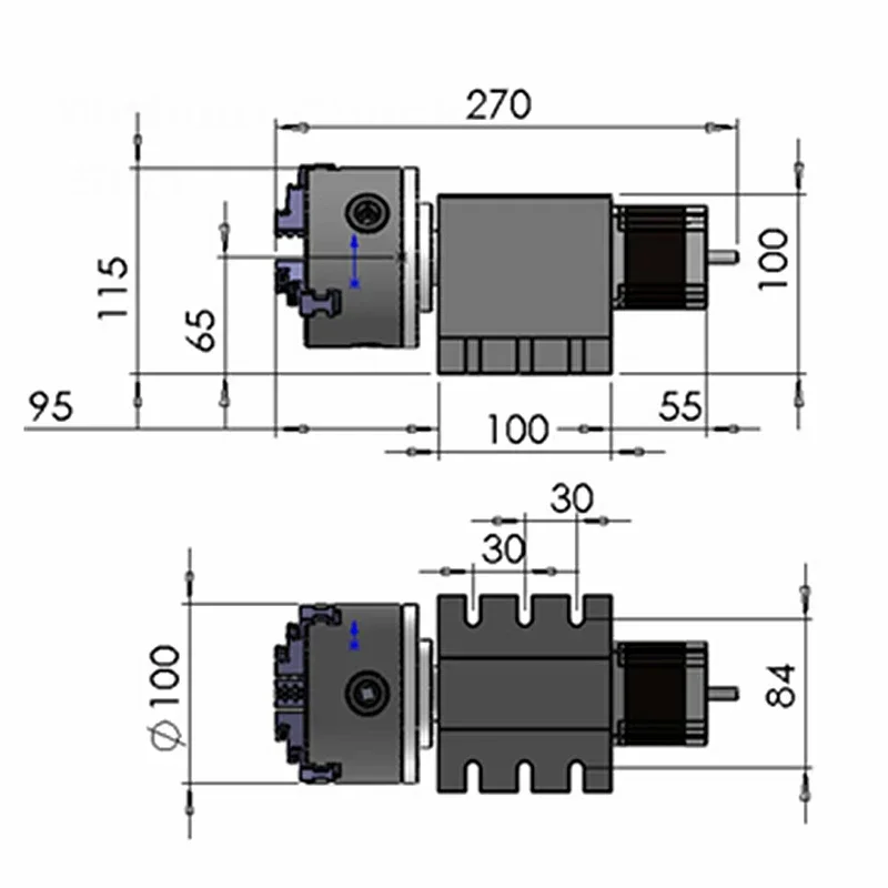 CNC 4축 로터리 축 3조 4조 하모닉 드라이브 감속기 80mm 100mm 척 속도 감속비 50 밀링머신용