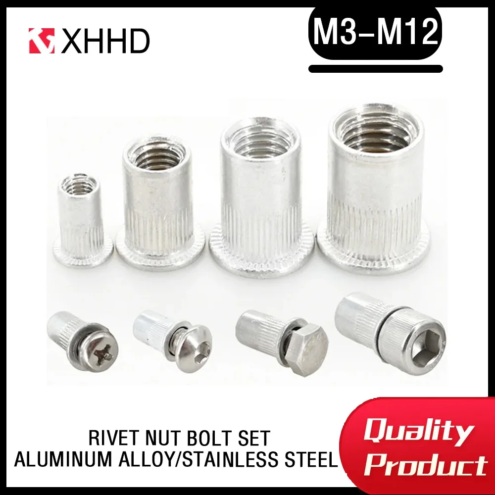 

Aluminum Alloy Rivet Nut Flat Head Threaded Nut Insert Stainless Steel Allen Bolt Hex Screw Rivetnut Set M3 M4 M5 M6 M8 M10 M12