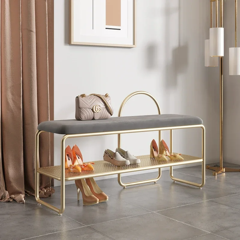 

Nordic Shoe Stool Simple Hallway Shoes Storage Light Luxury Entry Long Bench Hollow Mesh Design Can Sit Shoe Rack Bedroom Benchs