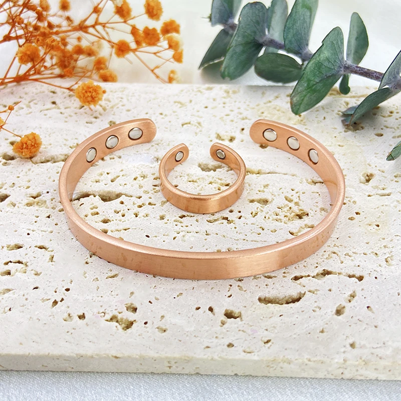 Pure Copper Bracelet and Ring Set - top view