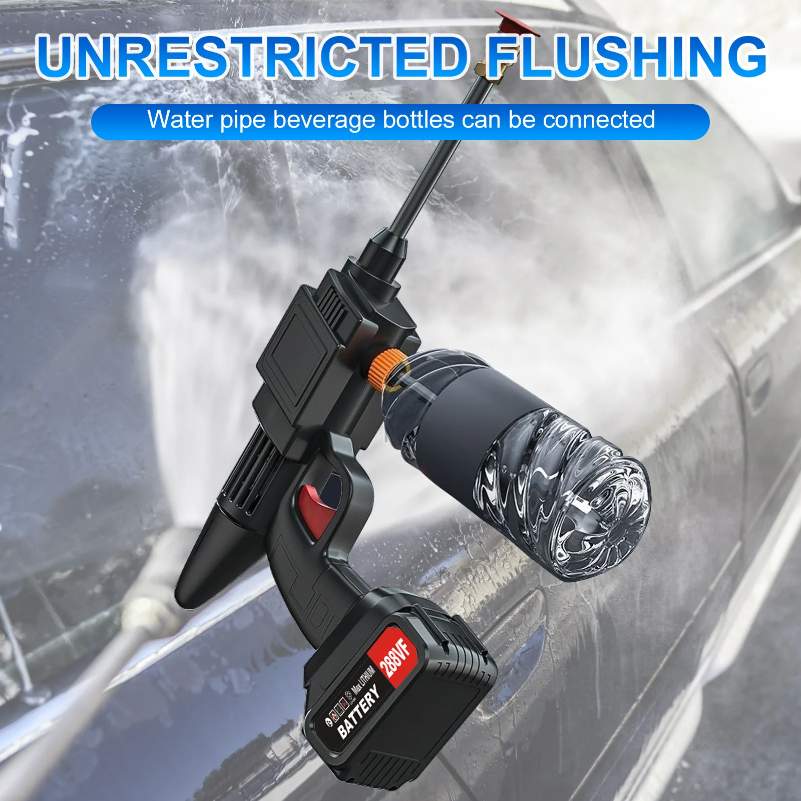 Washer spraying water on car