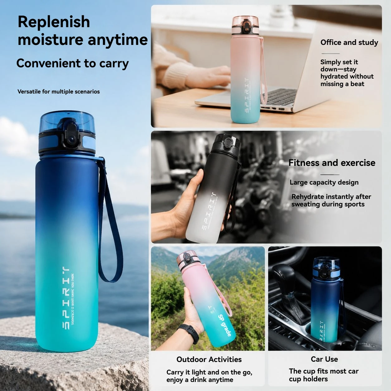 Motivational Leak-Proof Large Capacity Sports Bottle for Outdoor and Gym Activities