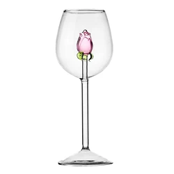 Hand Blown Rose Red Crystal Wine Glass Set with Long Stem (300ml)