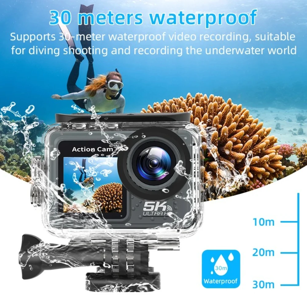 Caméra Action ANSVICAM 5K EIS 30M Étanche WiFi Sport