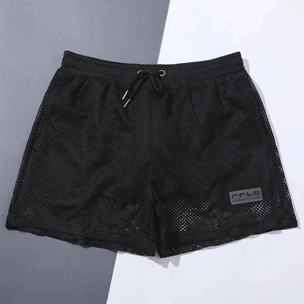 Mens Shorts Mesh See-Through Hollow Sexy Swim Trunks Streetwear Personality Versatile Holiday Beach Pants Men'S Clothing 2024 4
