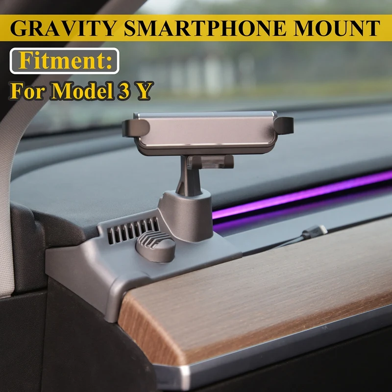 

For Tesla Model 3 Y Gravity Smartphone Mount Fixed Clip Safety Cell Phone Holder Stand With Aromatherapy Diffuser