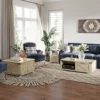 Wooden Farmhouse Living Room Table with Open Storage and Barn Door Design, Oak 6