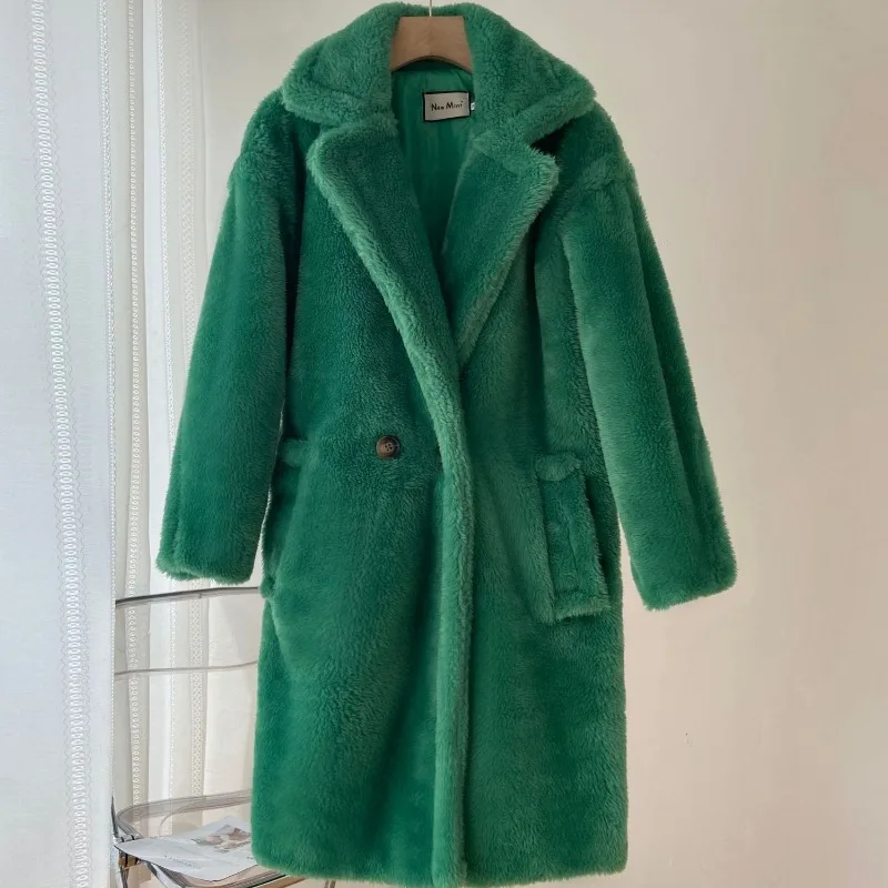 2023 Autumn Winter New Loose Coat Women Long Thick Warm Commuter Large Pocket Fashion Cardigan Imitation Lamb Fur Coat Trend