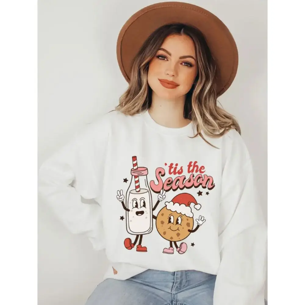 Christmas Graphic & Letter Print Sweatshirt Casual Long Sleeve Crew Neck Pullover Female Cute Sweatshirt  Clothes O-neck Hoodies