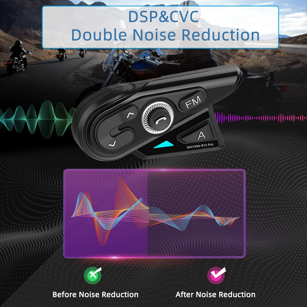 WAYXIN R15 Pro Helmet Headset 8 Riders Motorcycle Intercom Universal Pairing FM Radio Interphone Communication System Waterproof 5