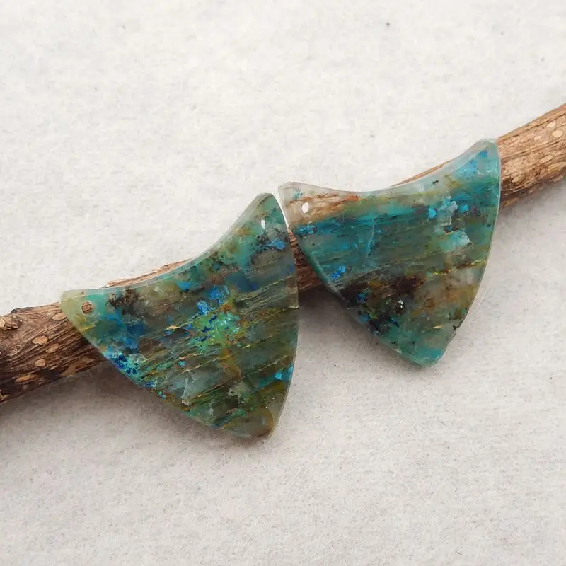 Natural Stone Chrysocolla Double Holes Earrings For Women Fashion Semi-Precious DIY Jewelry Accessories 25x23x3mm 6g