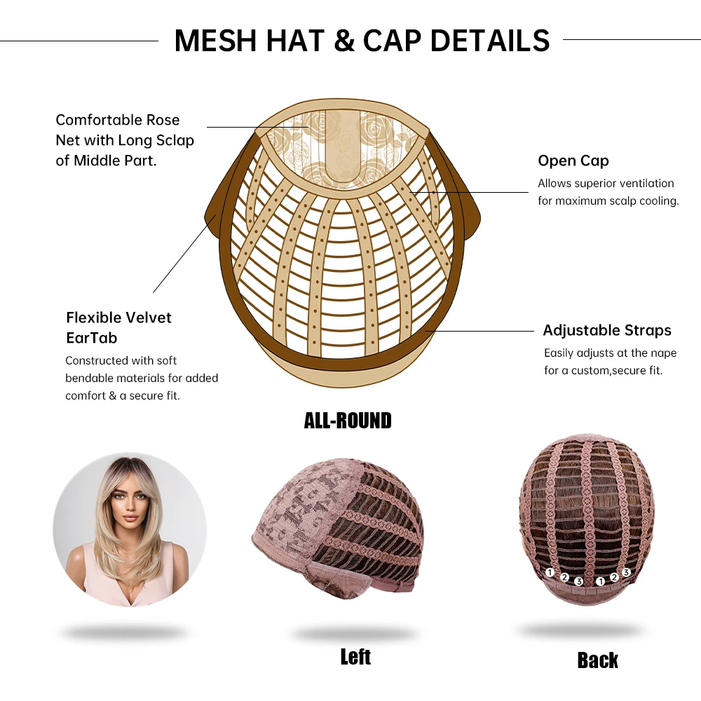 Synthetic Wig Long Blonde For Women With Fringe Ombre Color Dark Roots Layered Heat Resistant
