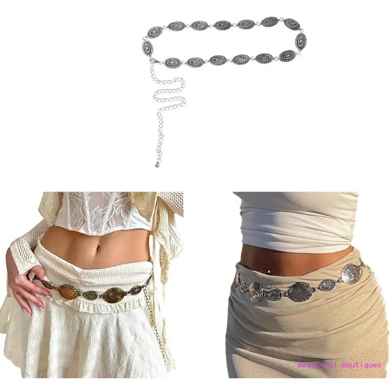 

Ethnic Style Metal Thin Belt for Women Ladies Dress Belt with Carved Flower Buckle Decors Female Waist Rope Accessories DropShip