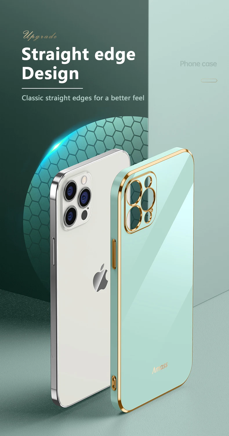 Custodia per telefono con bordo placcato quadrato per IPhone 15 11 12 13 14 Pro Max Mini Plus Custodia protettiva morbida in silicone tinta unita_voghion.com