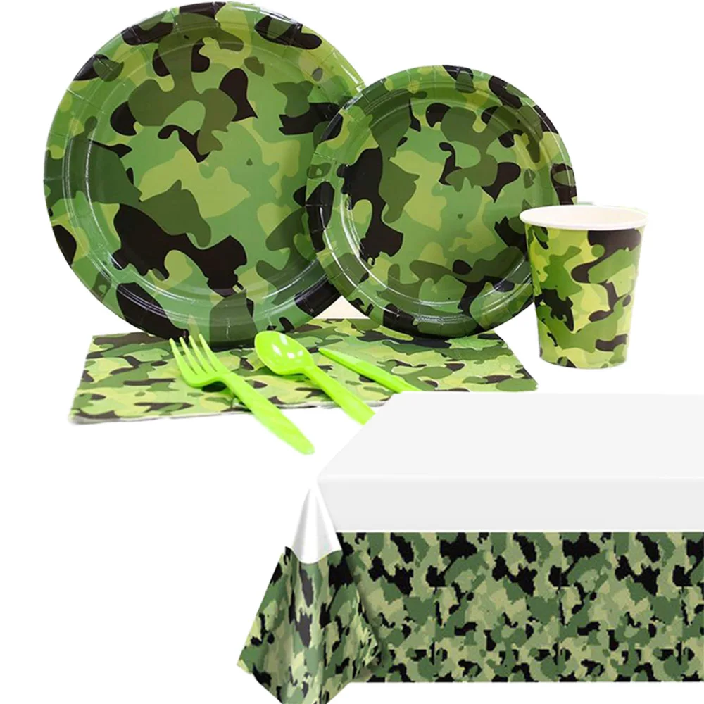 

Military Party Supplies Tableware Include Plates Napkins Forks Tablecloth Birthday Baby Shower Party Decorations