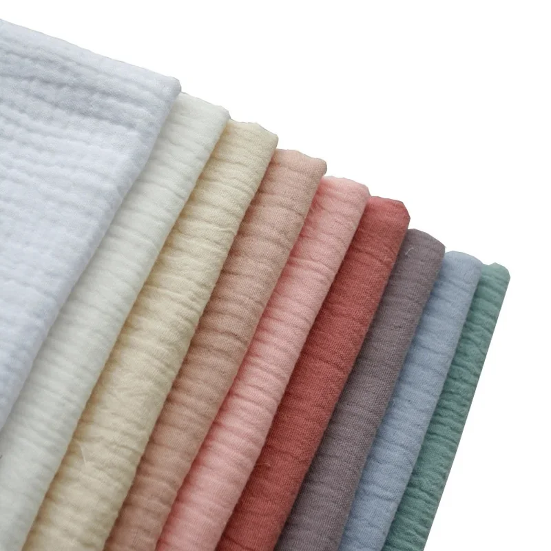 140x50cm Pure Color Crepe Double-Layer cotton fabric Cotton Yarn Fabric, Making Soft Baby Clothes Fabric DIY Clothing Cloth