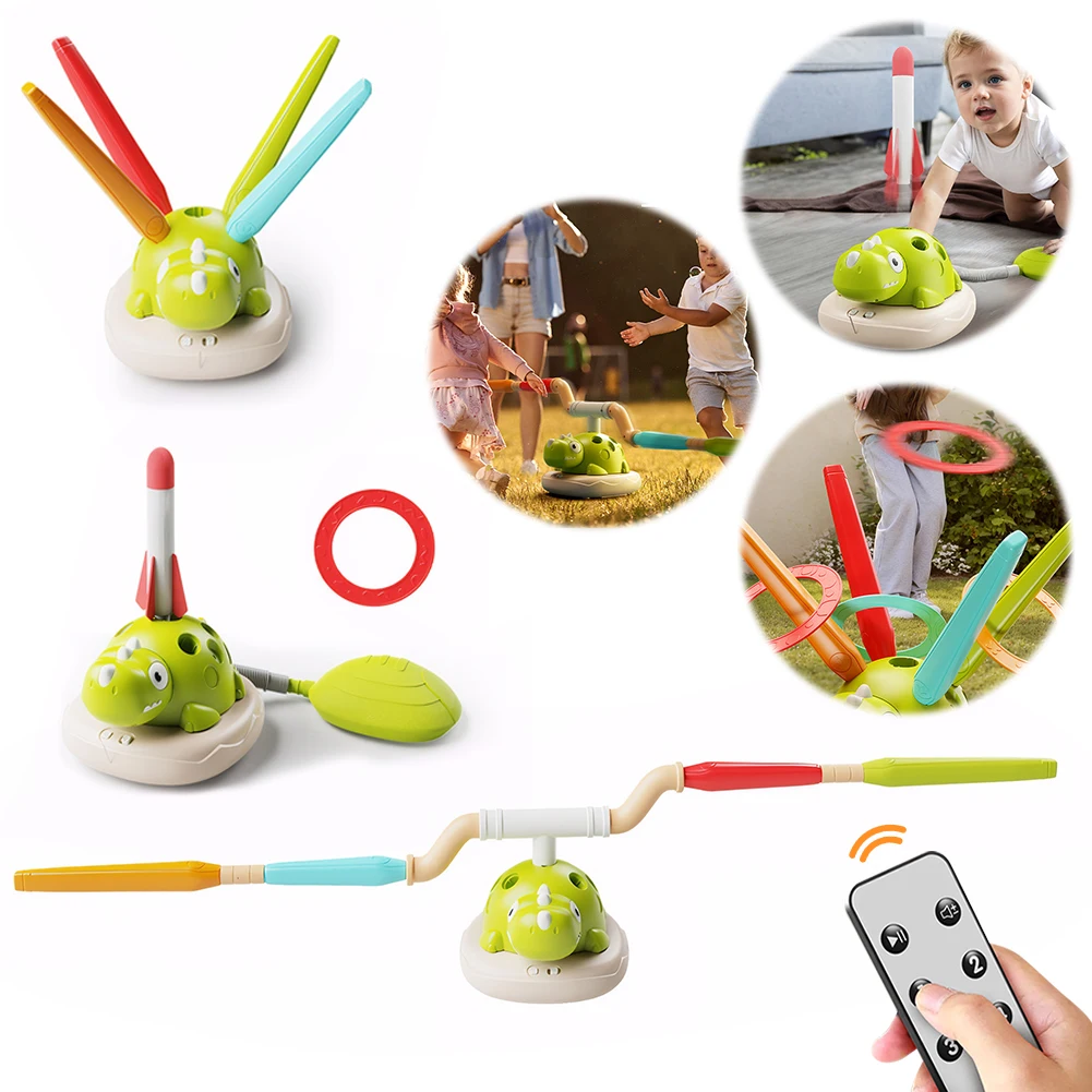 3 In 1 Children Dinosaur Sports Set with Sound Musical Jump Game 4 Modes Toss Ring Game for Family Gathering Travel Camping